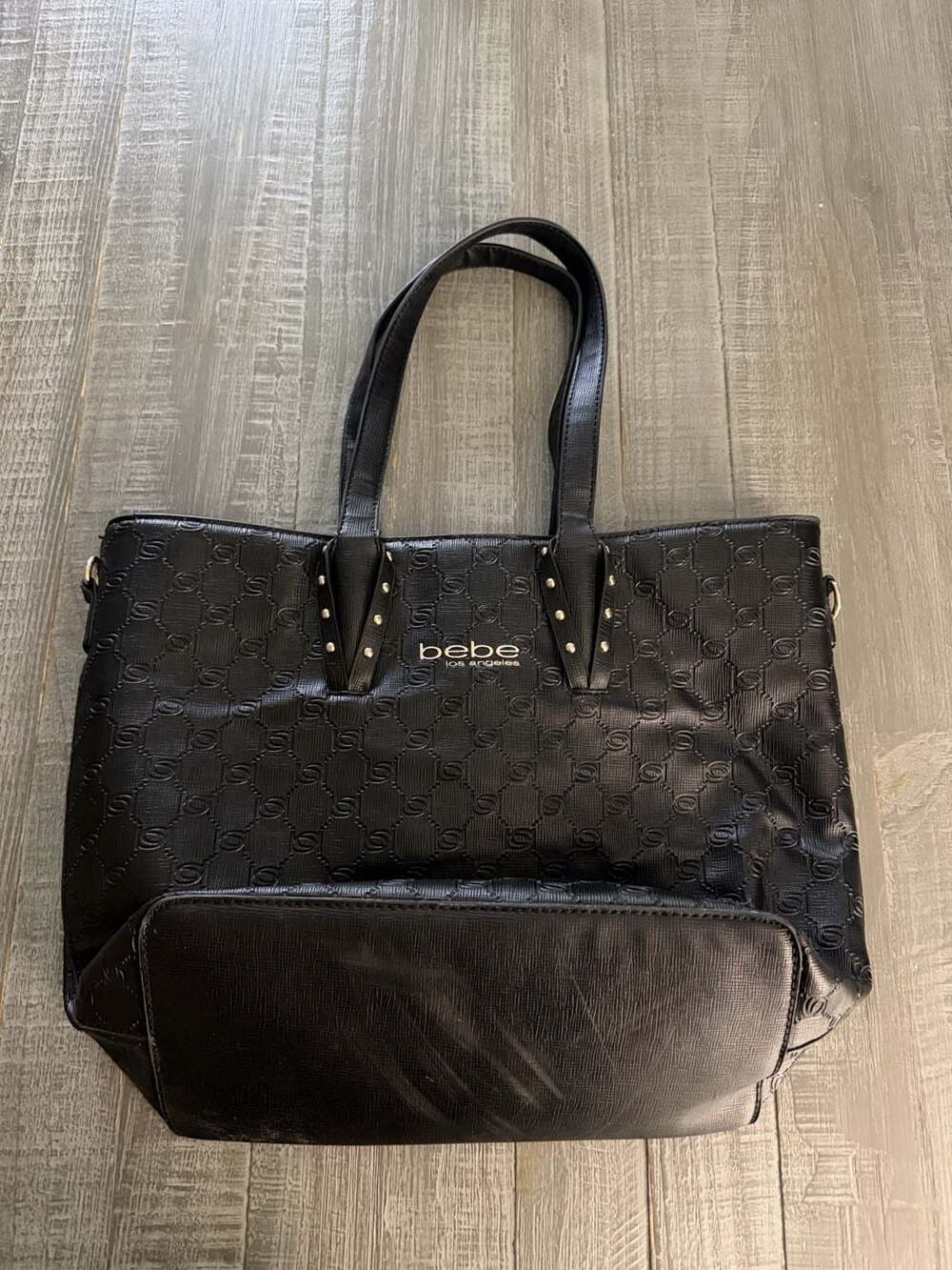 bebe Black Logo Debossed Tote Bag